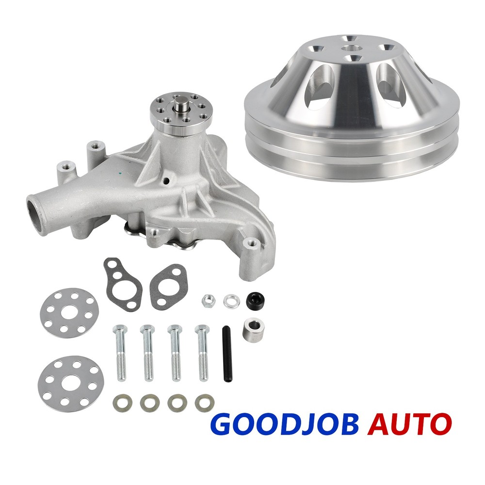Long Water Pump High Volume & 2 Grooves Pulley Kit for SB Chevy 283 350 400 LWP