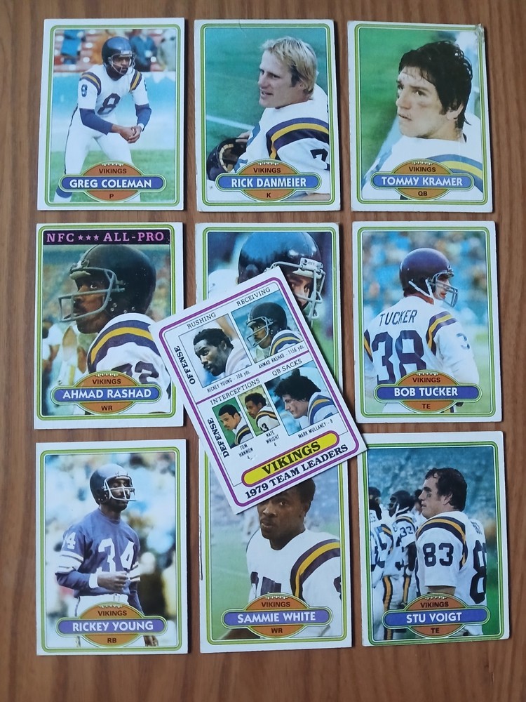 1980 Topps MINNESOTA VIKINGS Cards - Lot of 10 - COMPLETE TEAM NO DUPES - VG-EX