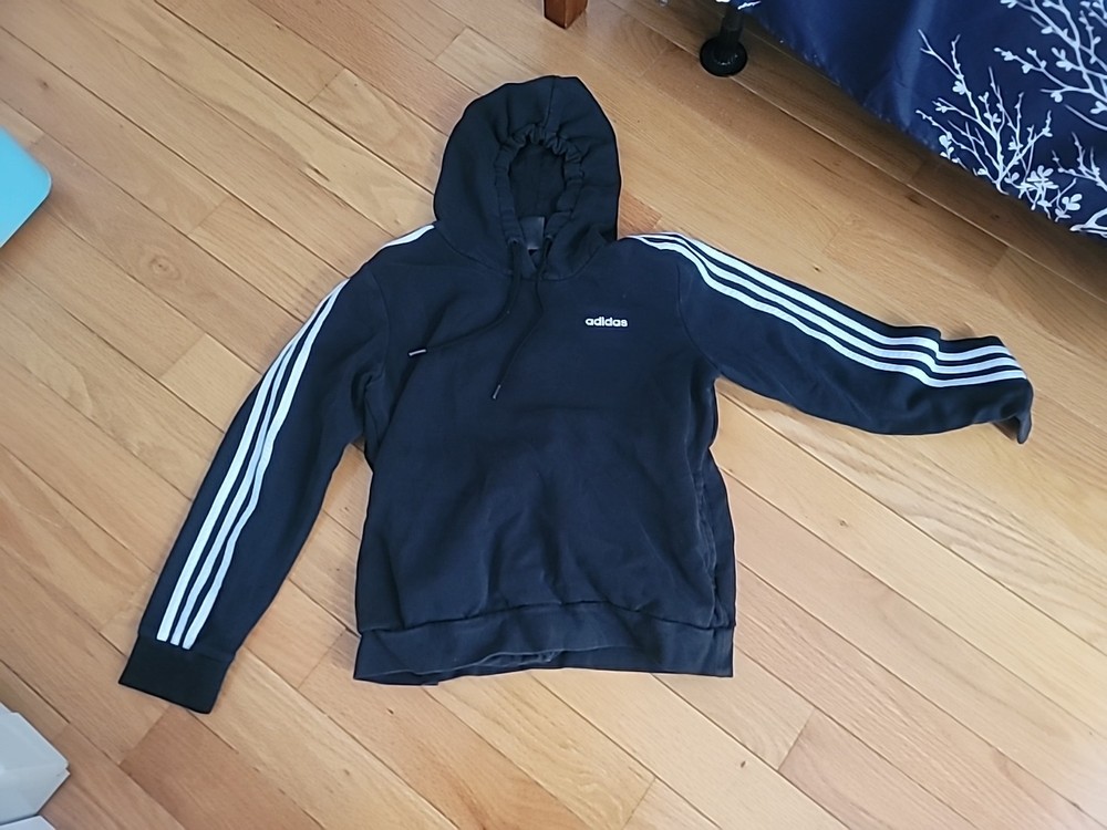 Womens Adidas Hoodie Sweatshirt Black Large  Stripes