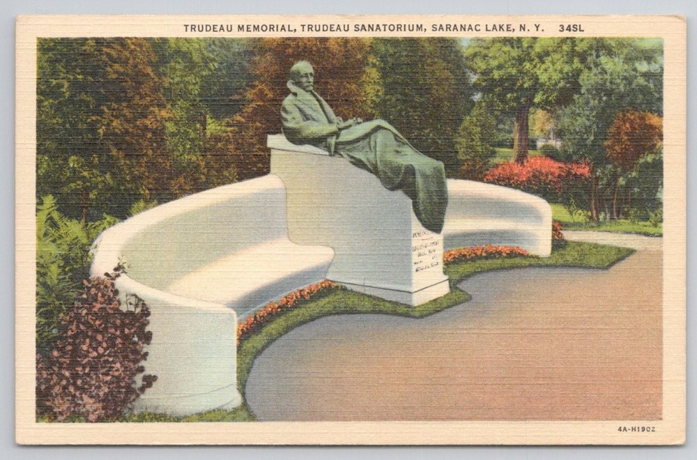 Trudeau Memorial Saranac Lake NY Vintage Linen Postcard Curteich ColorTone