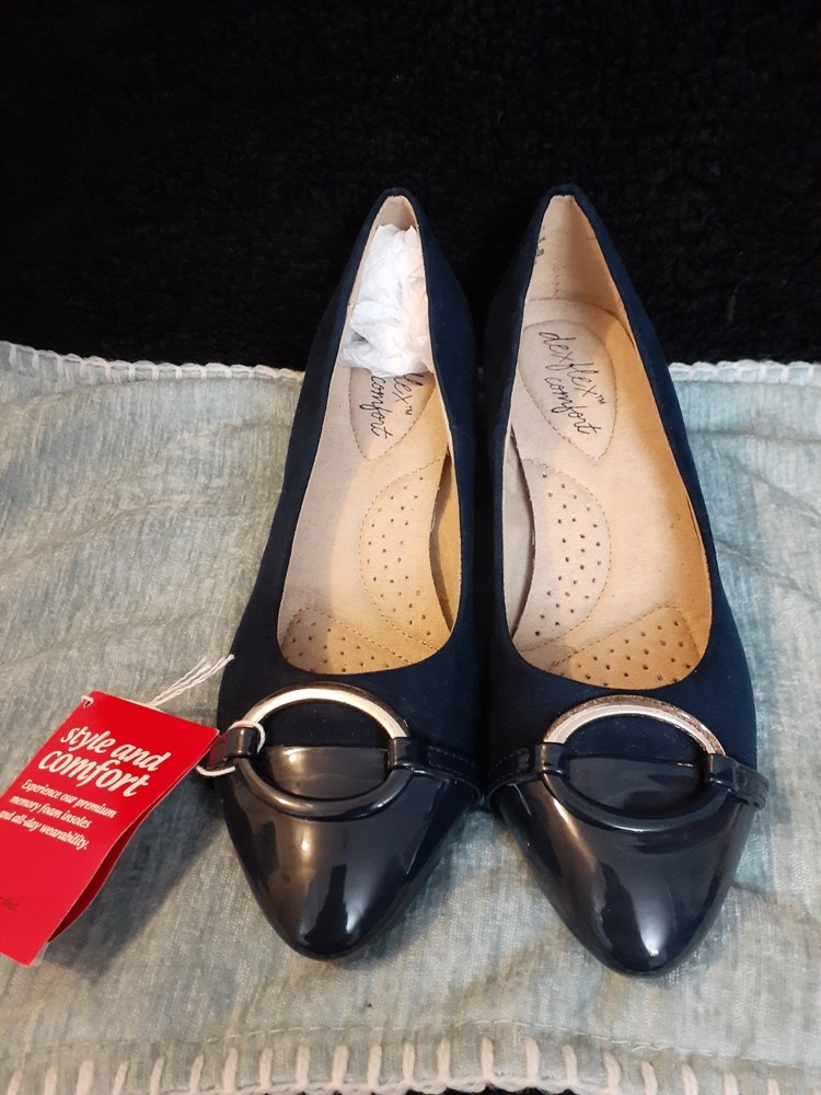 Dexflex Comfort Wedge Heels  Size 6.5 Navy Arch Support Faux Suede