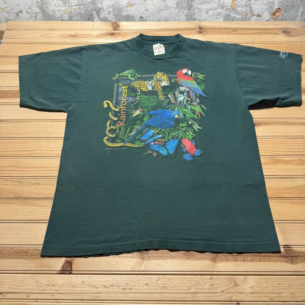 Vintage 90s Rainforest Animal Nature Pocono Mountains Graphic T-Shirt USA - XL