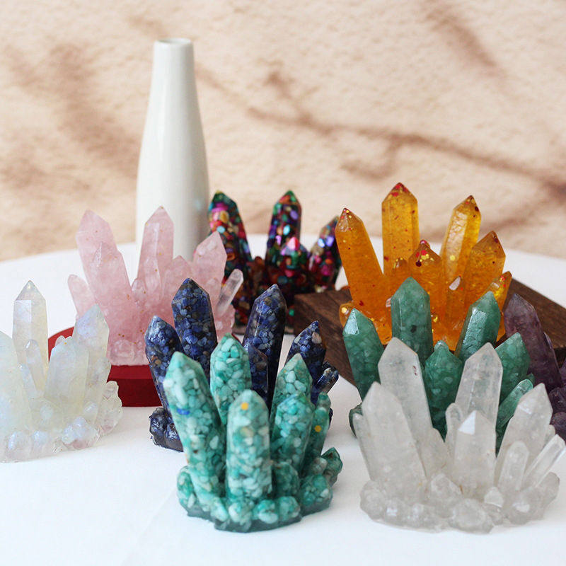 Natural Quartz Crystal Cluster Druzy Geode Epoxy Resin Chip Stone Reiki Healing Specimen