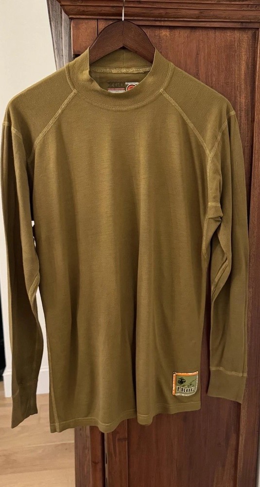 USMC FROG FR Shirt Men's Medium Coyote Brown Long Sleeve Mock Neck Made USA