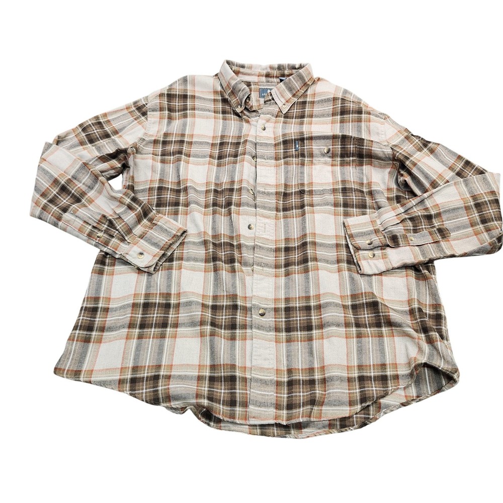 G.H. Bass & Co. Shirt Mens 2XL Brown Plaid Long Sleeve Button Front Flannel