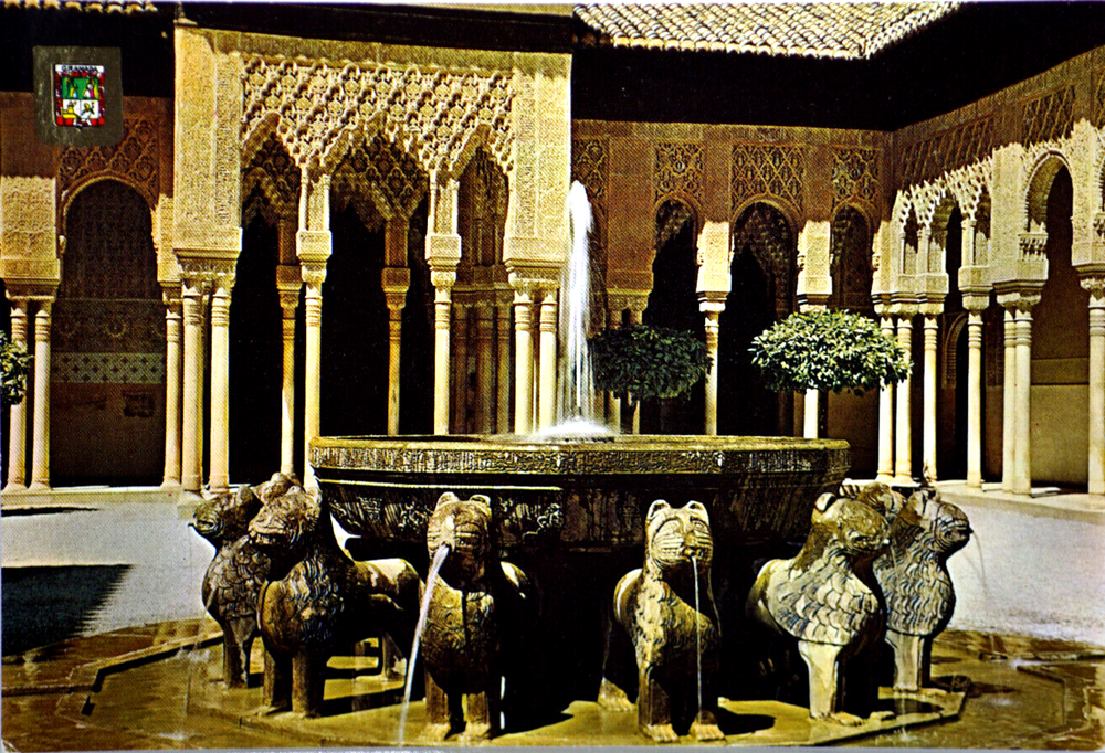 Postcard Spain Granada Alhambra Andalusia Citadel Lion's Courtyard Stone Statues