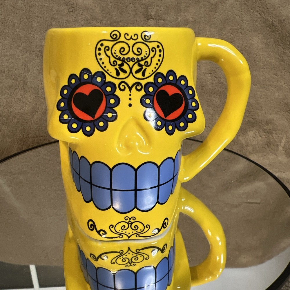 Sugar Skull 3D Coffee Mug Cup Dia De Los Muertos Day Of The Dead Yellow
