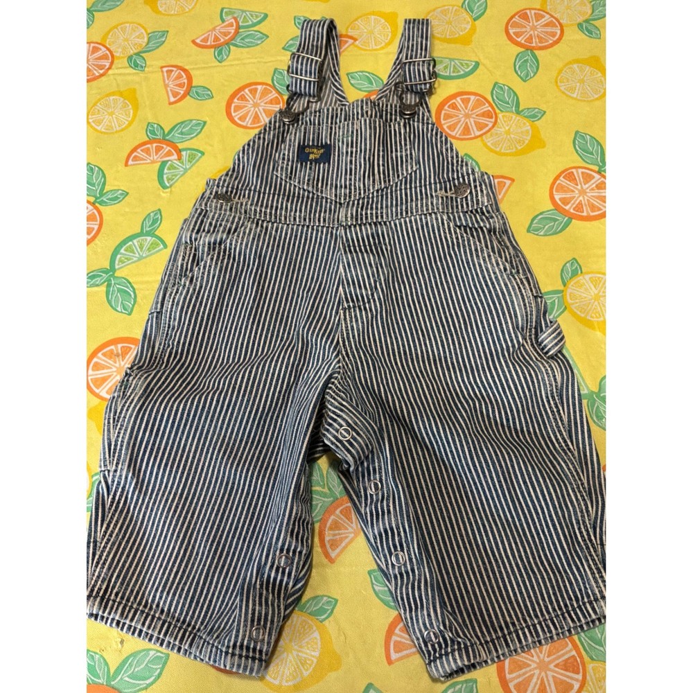 OshKosh B'gosh Overalls Baby 12 Mos Blue Hickory Stripe Denim Snaps