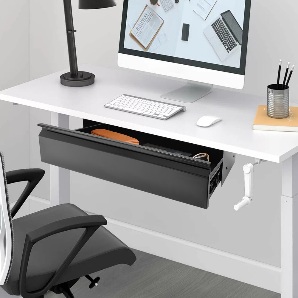 Black Sliding Pull-out Drawer Under Table Mounted Drawer Storage Box Organizer