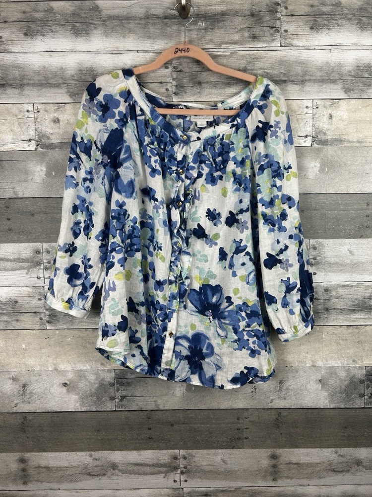 Charter Club Women’s Large Long Sleeve Linen Floral Blouse