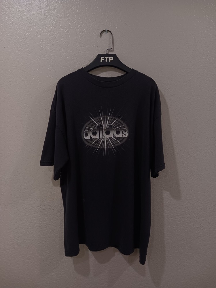 Adidas Vintage 2000s Abstract 3D Spell Out Logo Graphic Black Tee Shirt Size XL-image