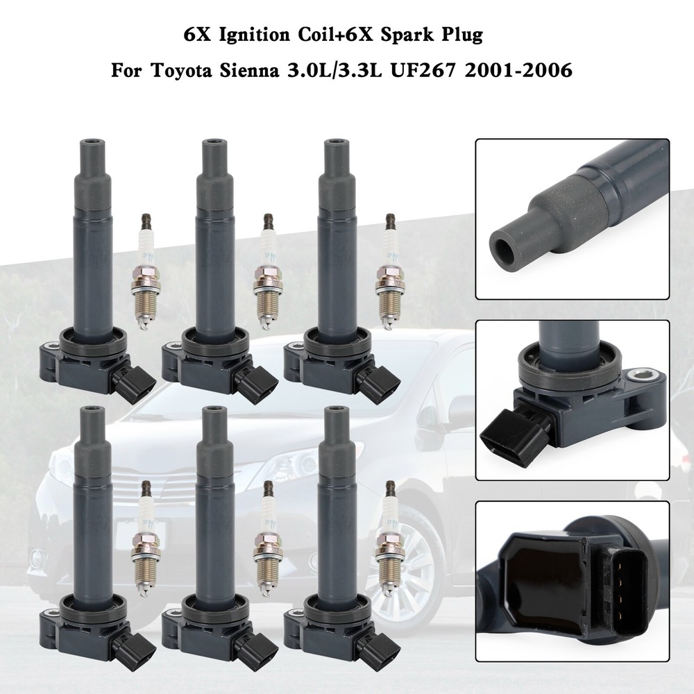 6X Ignition Coil and Spark Plug Set for Toyota Sienna 3.0L 3.3L 2001-2006 UF267