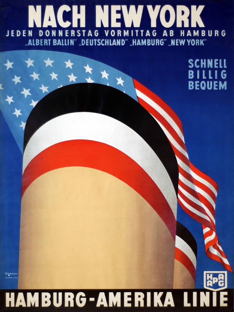 3479.Nach Hamburg New York ship cruises travel POSTER.American flag Art decor