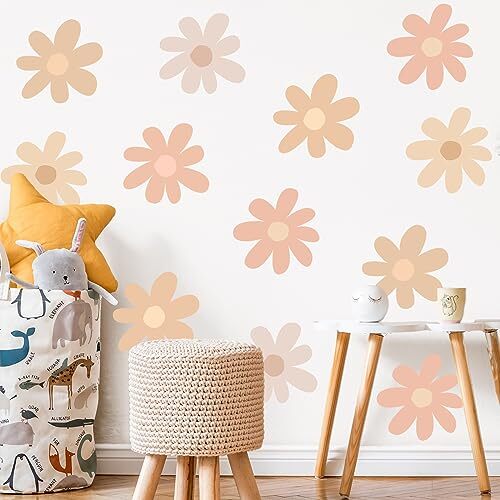 12 Sheets Daisy Wall Decals Flower Wall Stickers Large Daisy Wall Bright Color