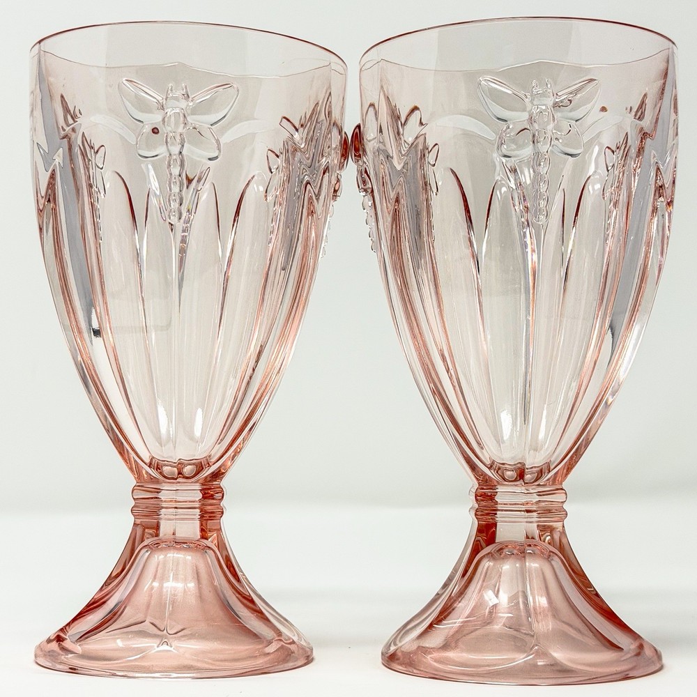 Lenox Butterfly Meadow Dragonfly Pink Wine Goblets Glasses Set of 2