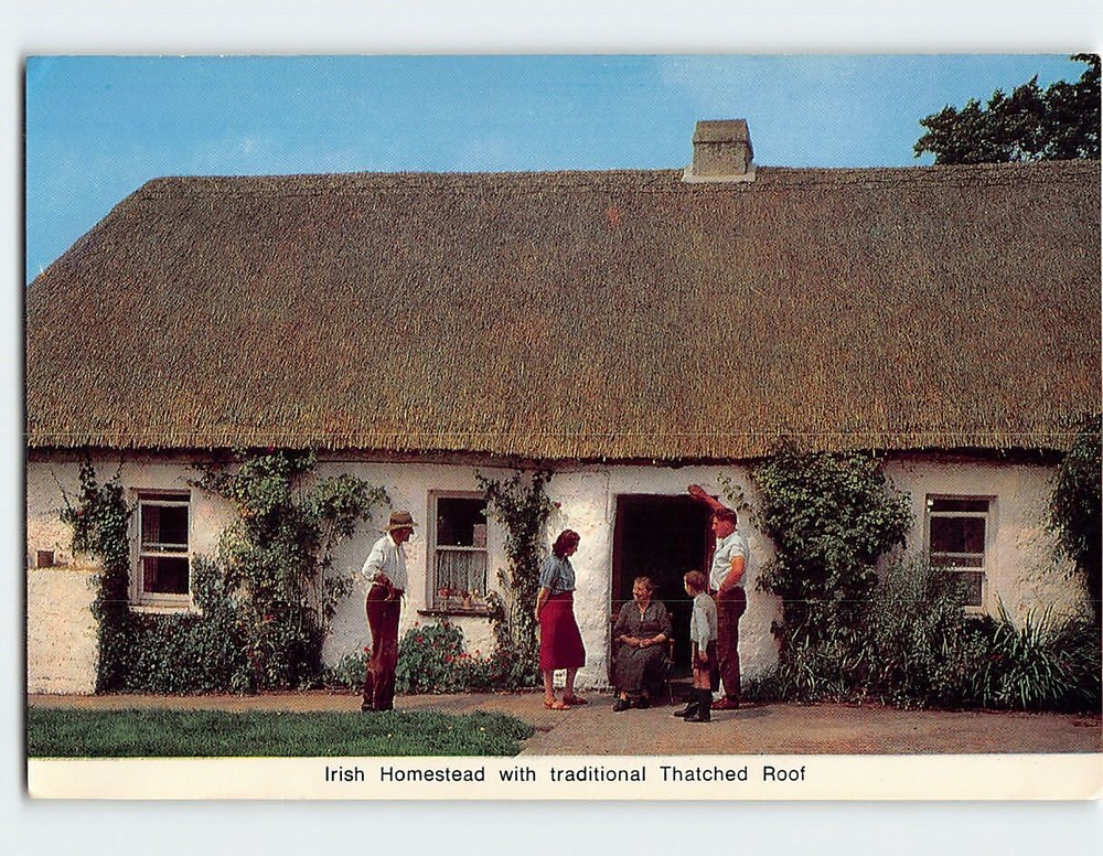 Postcard Irish Homestead with Traditional Thatched Roof Ireland