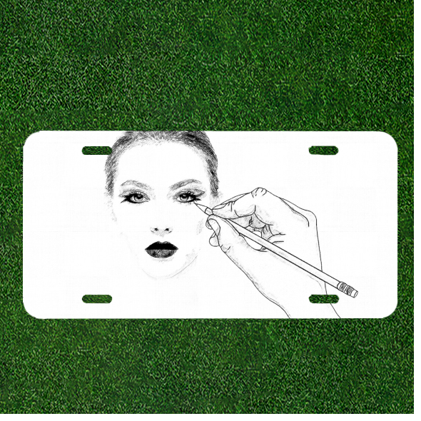 Custom Personalized License Plate Auto Tag With Person Drawing Women Design Art