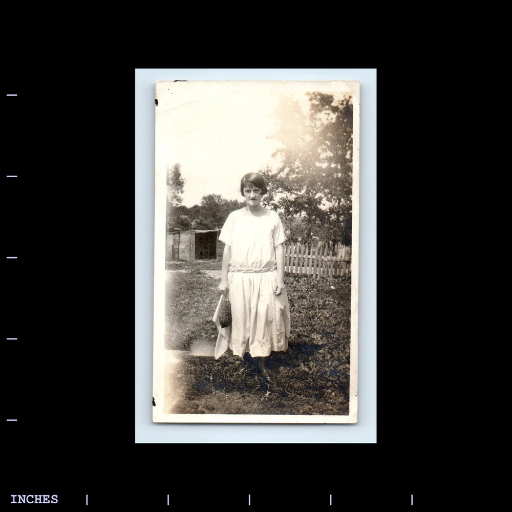 Old Vintage Photo WOMAN STANDING IN YARD