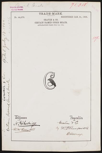 Craven & Co. for "C" with raven Logo brand Certain Named Cured