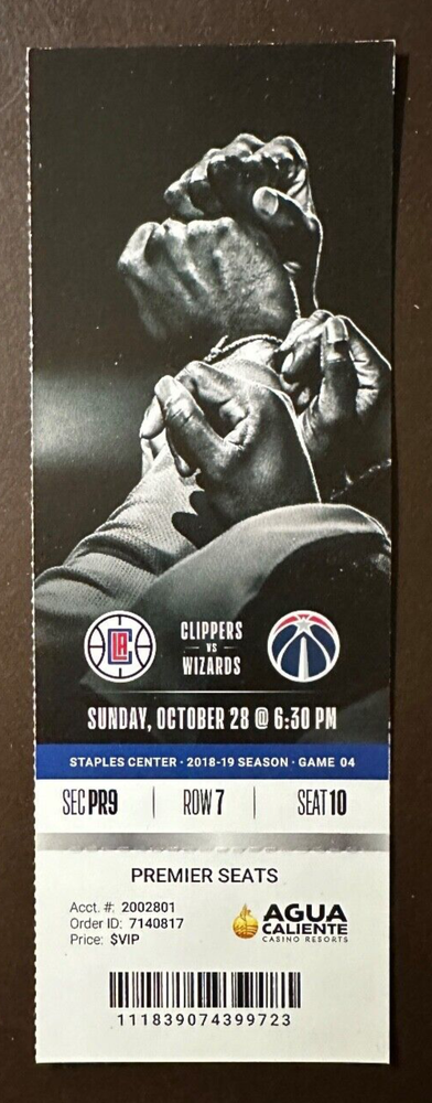 Los Angeles Clippers 10/28/2018 NBA ticket stub vs Washington Wizards