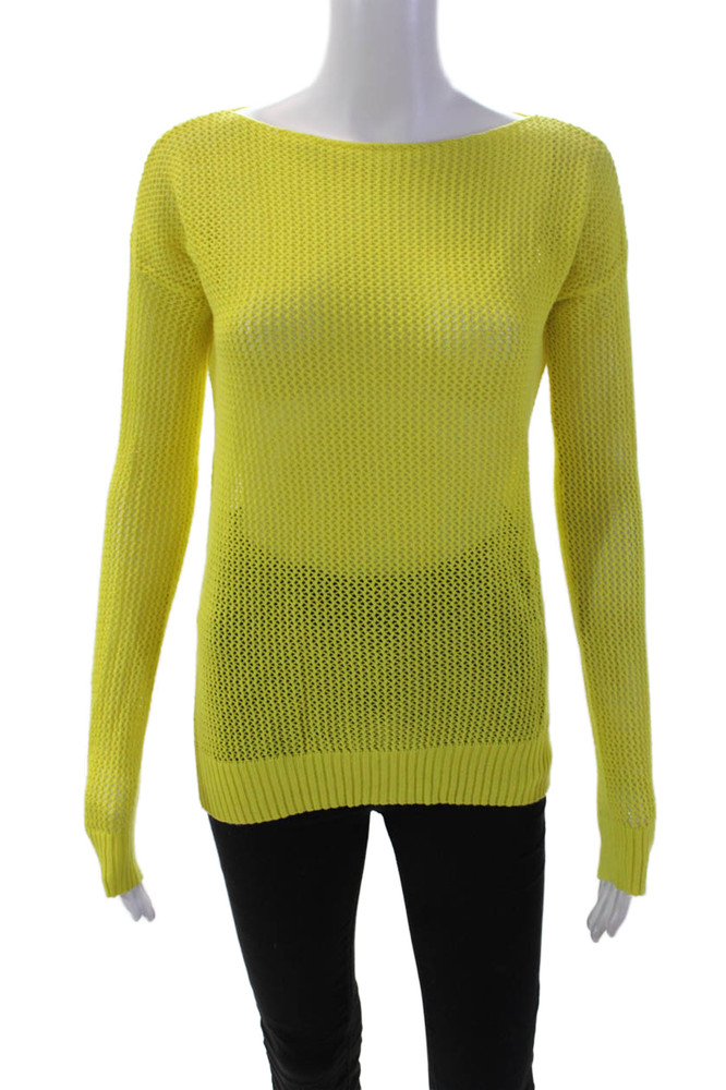 Wallace Womens Long Sleeve Open Knit Scoop Neck Sweater Yellow Cotton Size XSFree Shipping in US $100+ Orders | $6.95 Orders Below