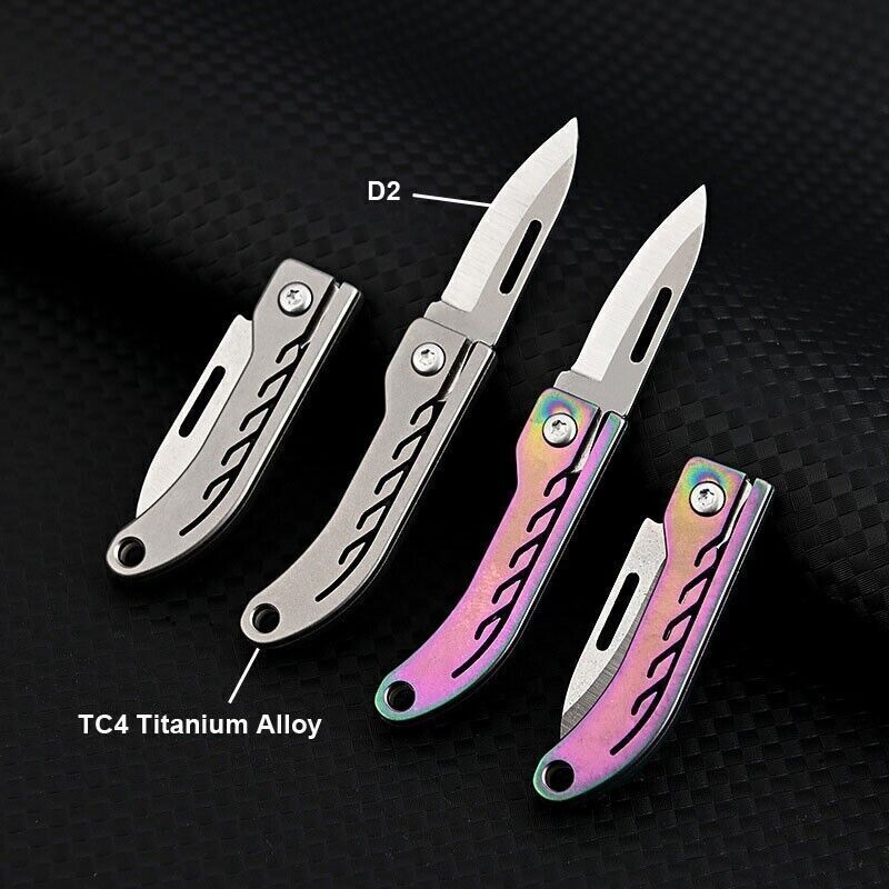 Mini Titanium Alloy D2 Keychain Folding Knife Pocket EDC Outdoor Camping Travel