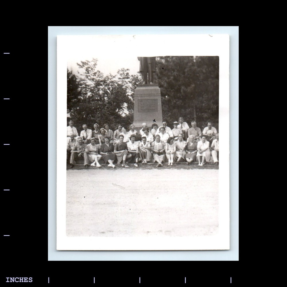 Old Vintage Photo MEN WOMEN SITTING BY STATUE MONUMENT