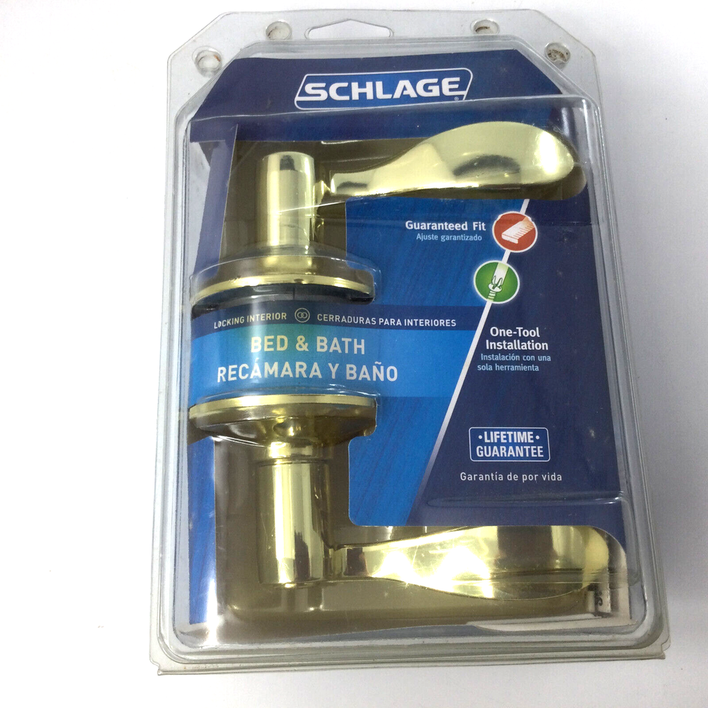 Schlage Bright Brass Bed Bath Privacy Push Button Lock Interior Door Lever  