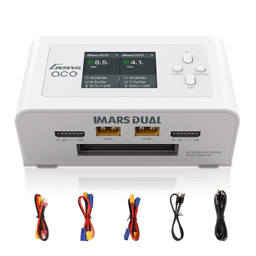 Gens Ace Imars Dual 200W AC 300W DC Lipo Battery Balance Charger in White-image
