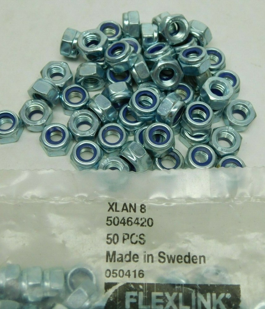 50 PACK! Flexlink XLAN 8 Nylon Lock Nut for T Bolts Track M8 Thread FREE SHIP LV