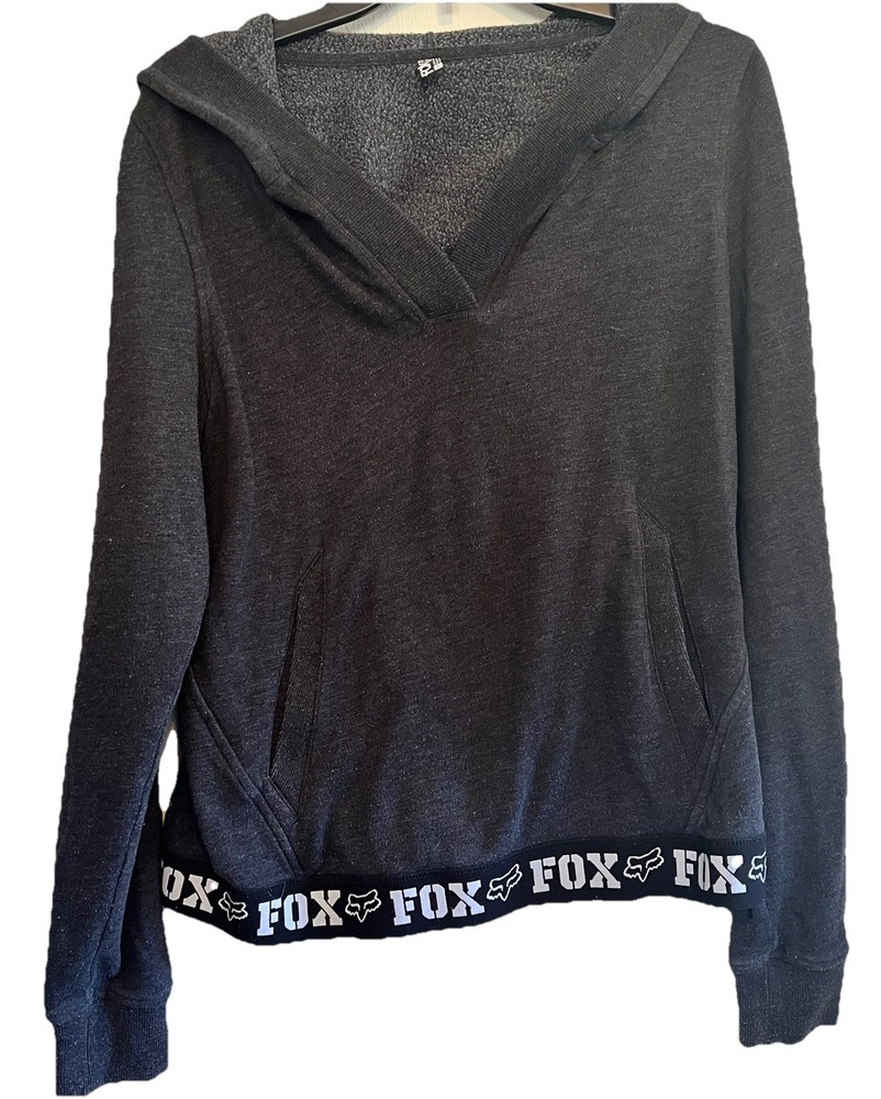 Fox Racing Hoodie Women’s Grey Large Kangaroo Pocket Waist Band Logo