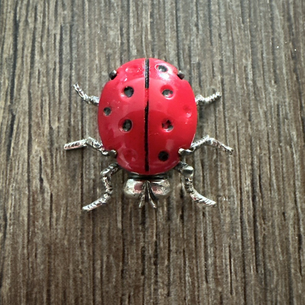 Vintage Beau Sterling Silver and Red Glass Ladybug Pin Brooch Signed