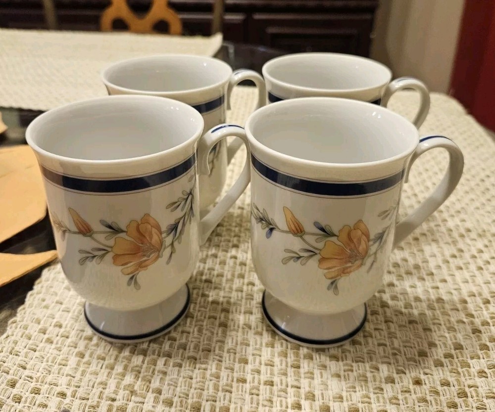 Princess House Exclusive Fine Porcelain Japan Mugs Set Of 4 California poppy