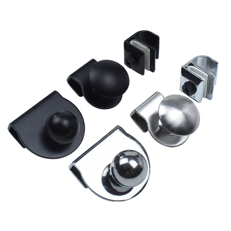 No-Drill Round Metal Shower Glass Door Handle Clamp Cabinet Knob Pull  