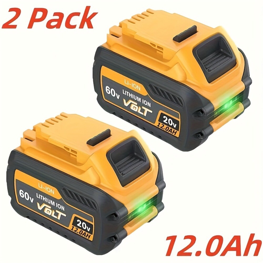 2Pk DeWalt 12Ah Li-ion Battery Compatible with 20V/60V Tools - DCB609/DCB606-2 Replacement