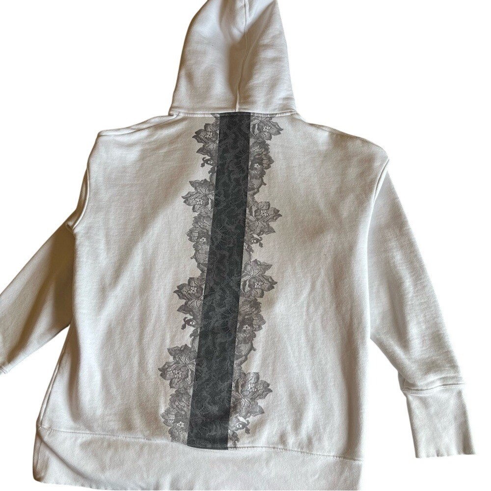 Athleta Womens White Lace Back Pullover Hoodie Sweatshirt S