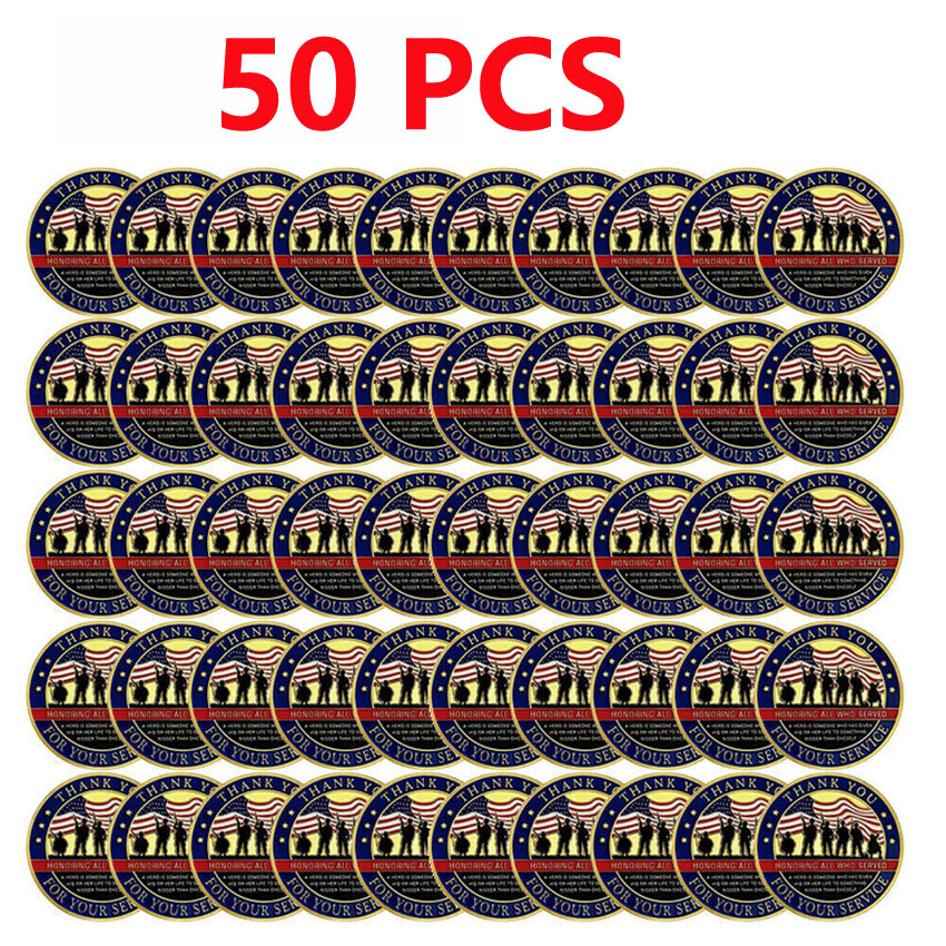 50PCS Thank You for Your Service Commemorative Challenge Coin Veteran Gold Medal