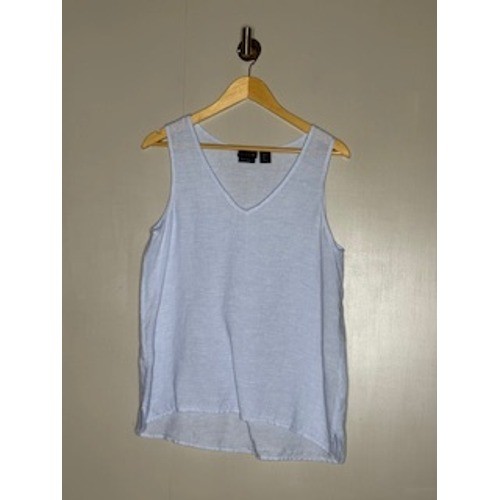 Tahari Essentials White 100% Linen V-Neck Tank Top Sleeveless Small