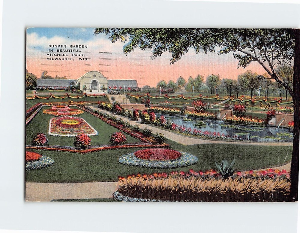 Postcard Sunken Garden Mitchell Park Milwaukee Wisconsin USA