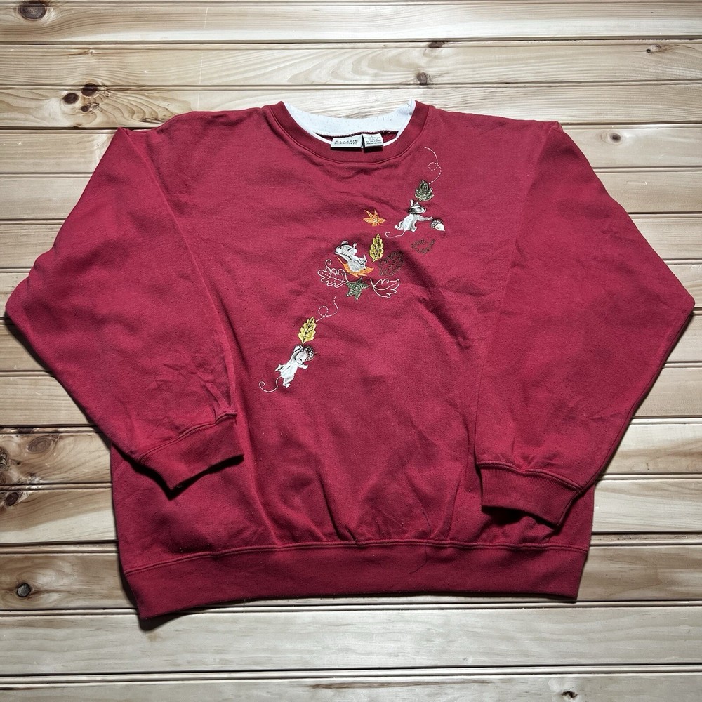 Vintage 90s y2k Classic Elements Sweatshirt Womens Large Red Squirrel Pullover