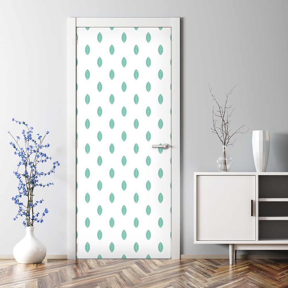 Green Leaves Renters Floral Pattern Self Adhesive Door Decal self-adhesive