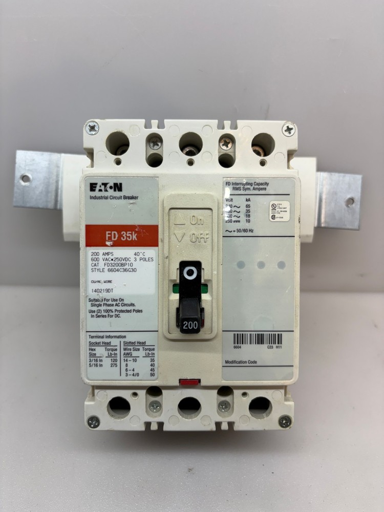 Eaton FD3200BP10 200A 3-Pole 600VAC Circuit Breaker Free Shipping