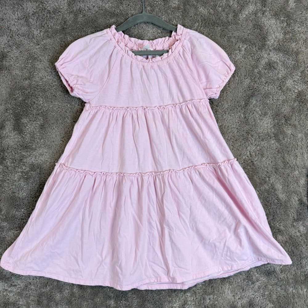 Crewcuts Pink Cotton Tiered Puff Sleeve Midi Dress Girls Size 6