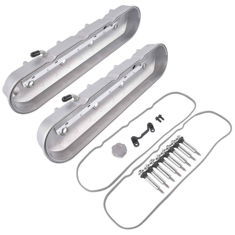 GM LS Cast Aluminum Tall Silver Pair Valve Covers w/ Coil Mounts For LS1 LS2 LS3