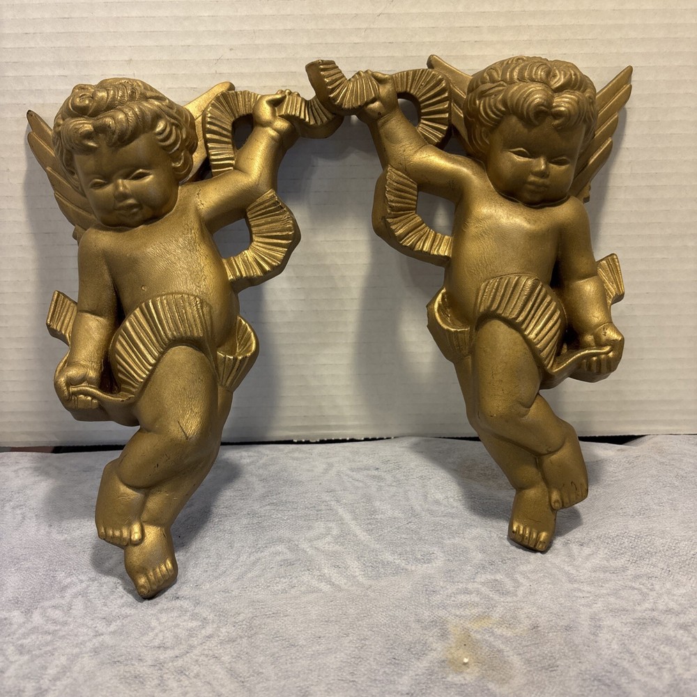 Nice Vintage Homco Burwood 2020-1 & 2020-2 Cherub Angels LQQK Wall Decor Plastic