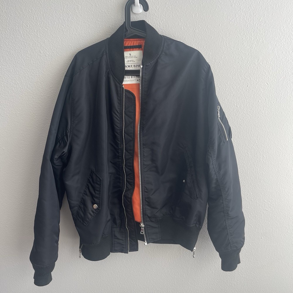 Smoke Rise Bomber Jacket Mens L Black MA1 Flight Zip Streetwear