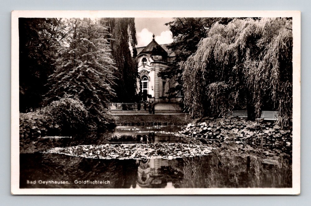 Germany- Bad Oeynhausen Government House Goldfish Pond Old Card Vintage Postcard