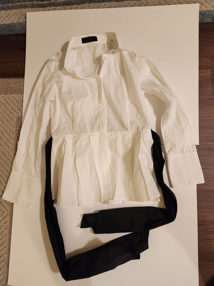 Carolina Herrera women's white blouse button down shirt with black wrap size 8
