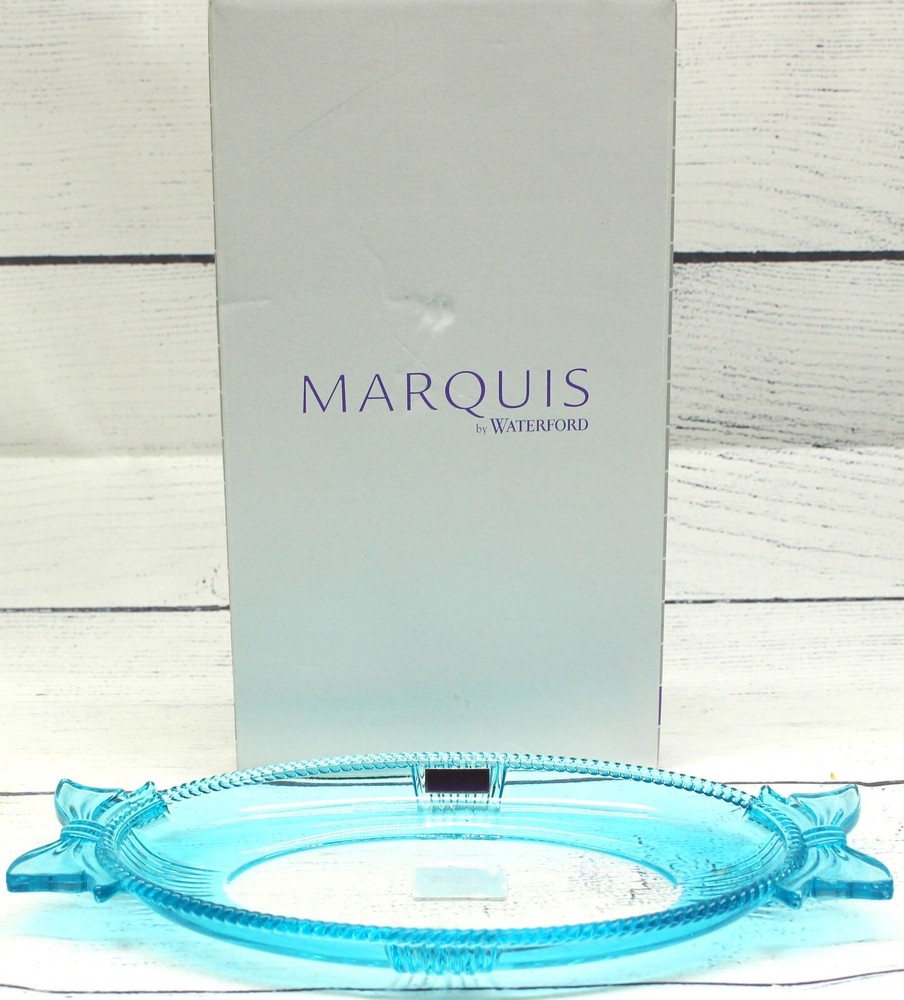 Waterford Crystal 12 Inch Blue Oval Platter with Bow Handles Made in Germany  