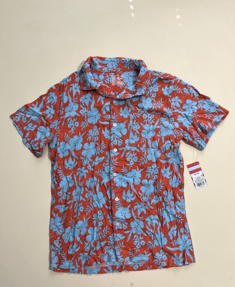 Cat & Jack Boys Hawaiian Tropical Button-Up Shirt XL (14) Beach Summer  NWT